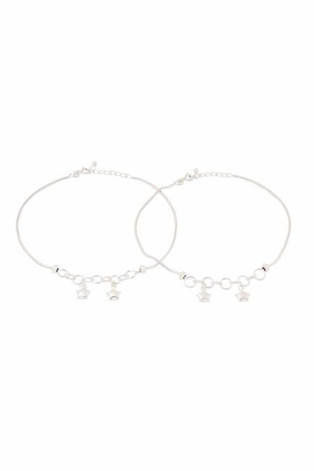 Shop_Kicky & Perky_Silver Plated Designer Anklet Set_at_Aza_Fashions
