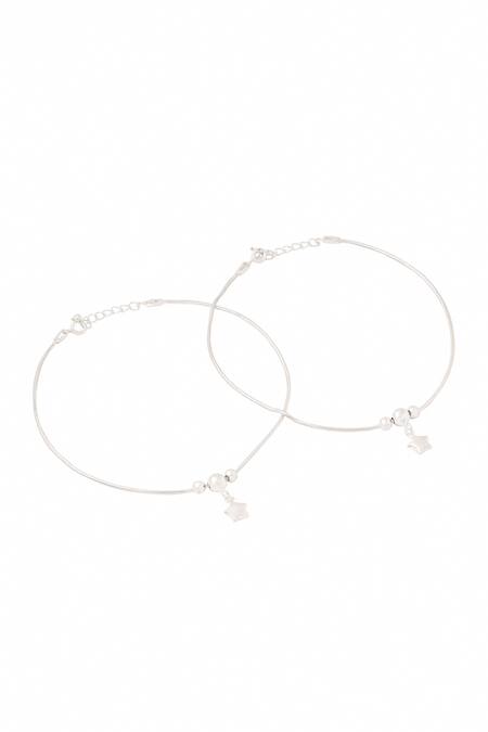 Shop Kicky & Perky Silver Plated Beads Designer Sterling Anklet Set at Aza Fashions Shop_Kicky & Perky_Silver Plated Beads Designer Sterling Anklet Set_at_Aza_Fashions