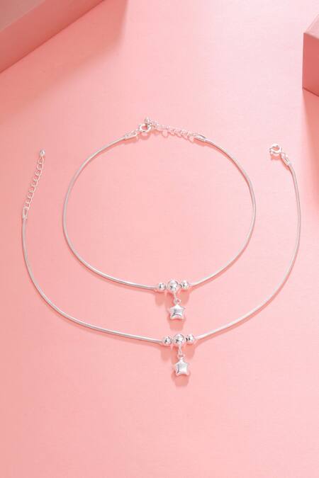Buy Kicky & Perky Silver Plated Beads Designer Sterling Anklet Set Buy_Kicky & Perky_Silver Plated Beads Designer Sterling Anklet Set