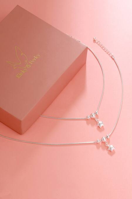 Shop Kicky & Perky Silver Plated Beads Designer Sterling Anklet Set Shop_Kicky & Perky_Silver Plated Beads Designer Sterling Anklet Set