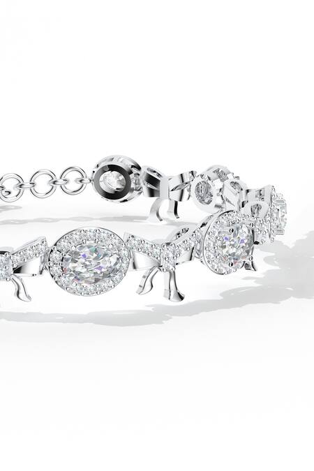 Shop_Kicky & Perky_Silver Plated Stones Designer Moissanite Bracelet _Online_at_Aza_Fashions