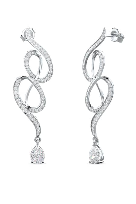 Kicky & Perky Silver Plated Stones Contemporary Moissanite Dangle Earrings 