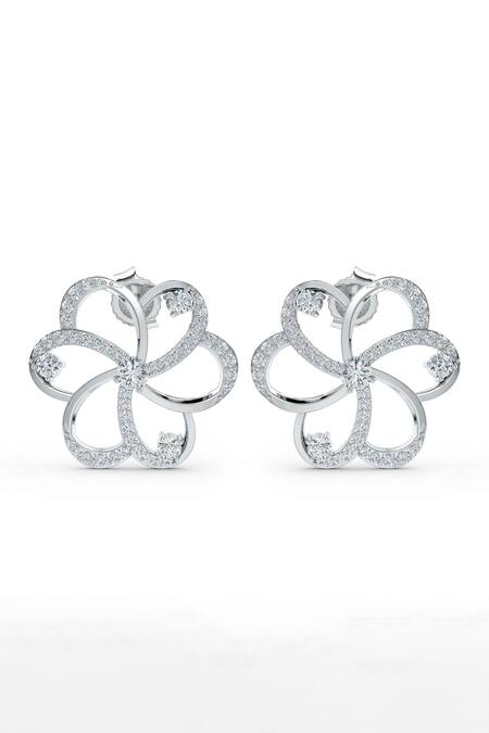 Shop Kicky & Perky Silver Plated Imitation Diamonds Floral Moissanite Stud Earrings at Aza Fashions Shop_Kicky & Perky_Silver Plated Imitation Diamonds Floral Moissanite Stud Earrings_at_Aza_Fashions