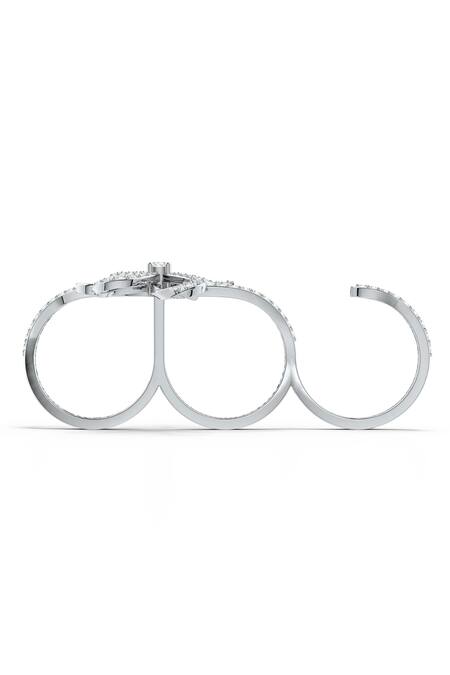 Kicky & Perky_Silver Plated Imitation Diamonds Moissanite Designer Ring_Online_at_Aza_Fashions