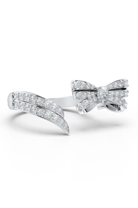 Shop_Kicky & Perky_Silver Plated Imitation Diamonds Moissanite Bow Ring_Online_at_Aza_Fashions