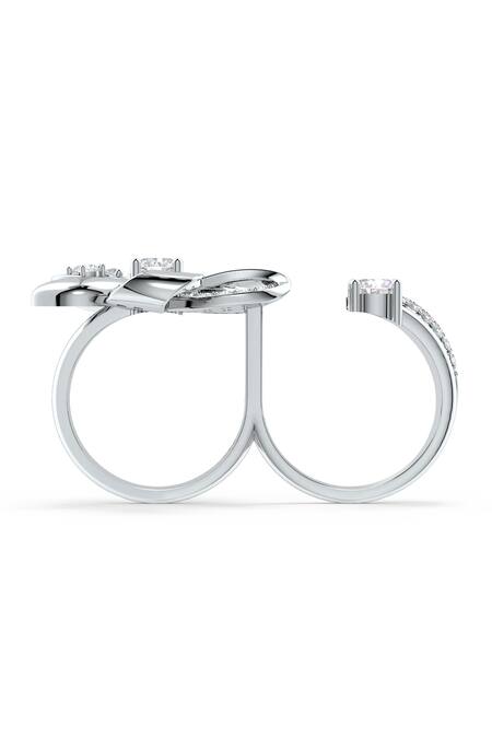Shop_Kicky & Perky_Silver Plated Imitation Diamonds Floral Motif Sterling Ring _Online_at_Aza_Fashions