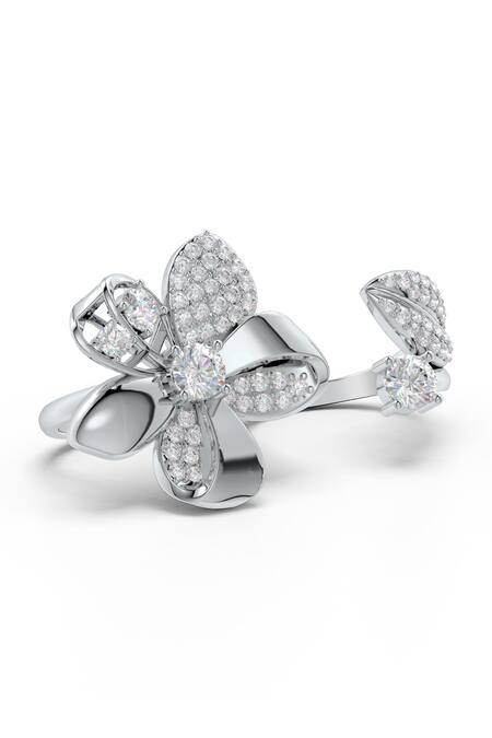 Kicky & Perky_Silver Plated Imitation Diamonds Floral Motif Sterling Ring _at_Aza_Fashions