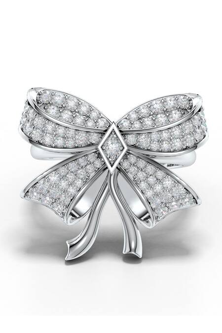 Buy_Kicky & Perky_Silver Plated Imitation Diamonds Moissanite Bow Motif Adjustable Ring