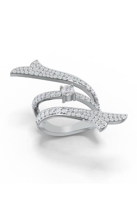 Kicky & Perky_Silver Plated Imitation Diamonds Moissanite Adjustable Ring_at_Aza_Fashions