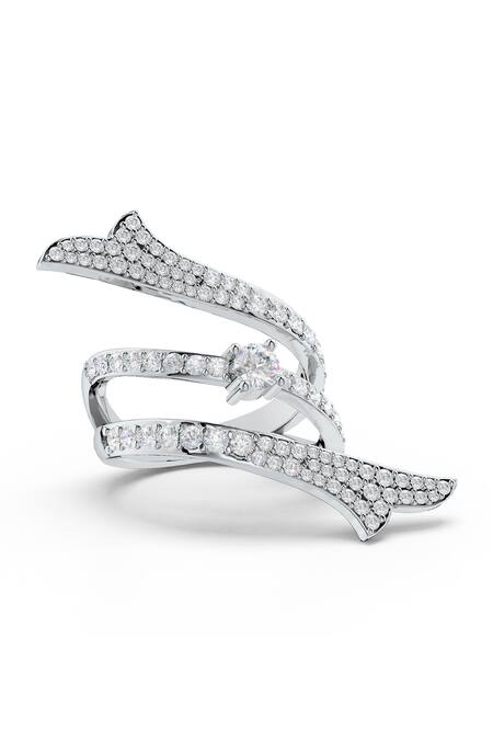 Buy_Kicky & Perky_Silver Plated Imitation Diamonds Moissanite Adjustable Ring