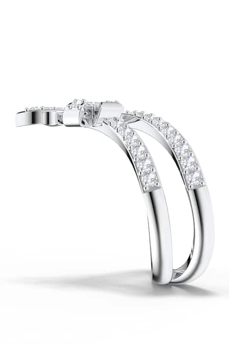 Buy_Kicky & Perky_Silver Plated Imitation Diamonds Moissanite Bow Design Sterling Ring _Online_at_Aza_Fashions