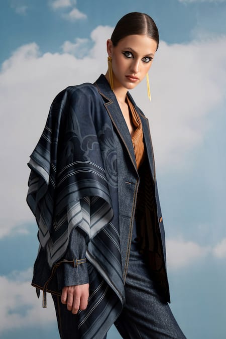 Nikita Mhaisalkar Blue Hemp Collared Indigo Denim Pantsuit Online at Aza Fashions Nikita Mhaisalkar_Blue Hemp Collared Indigo Denim Pantsuit _Online_at_Aza_Fashions