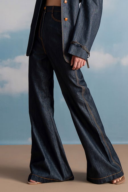 Shop Nikita Mhaisalkar Blue Hemp Collared Indigo Denim Pantsuit Online at Aza Fashions Shop_Nikita Mhaisalkar_Blue Hemp Collared Indigo Denim Pantsuit _Online_at_Aza_Fashions