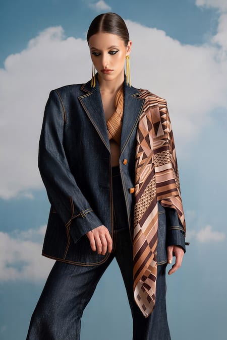 Nikita Mhaisalkar Blue Hemp Collared Indigo Denim Pantsuit at Aza Fashions Nikita Mhaisalkar_Blue Hemp Collared Indigo Denim Pantsuit _at_Aza_Fashions