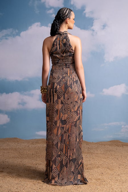 Nikita Mhaisalkar Geometric Cowl Neck Maxi Dress 