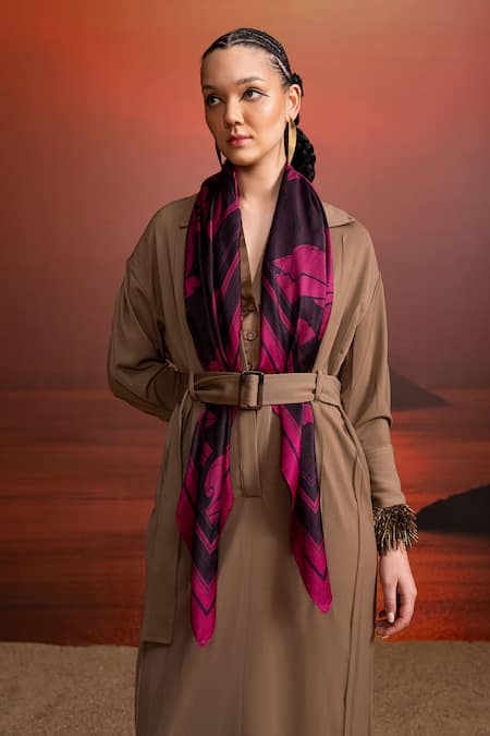 Nikita Mhaisalkar Beige Satin Beads Collared Shirt Dress With Cuffs Online at Aza Fashions Nikita Mhaisalkar_Beige Satin Beads Collared Shirt Dress With Cuffs _Online_at_Aza_Fashions