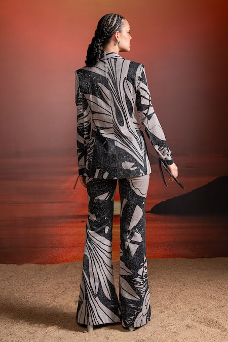 Shop Nikita Mhaisalkar Black Georgette Sequins Noir Swirl Printed Pantsuit at Aza Fashions Shop_Nikita Mhaisalkar_Black Georgette Sequins Noir Swirl Printed Pantsuit _at_Aza_Fashions
