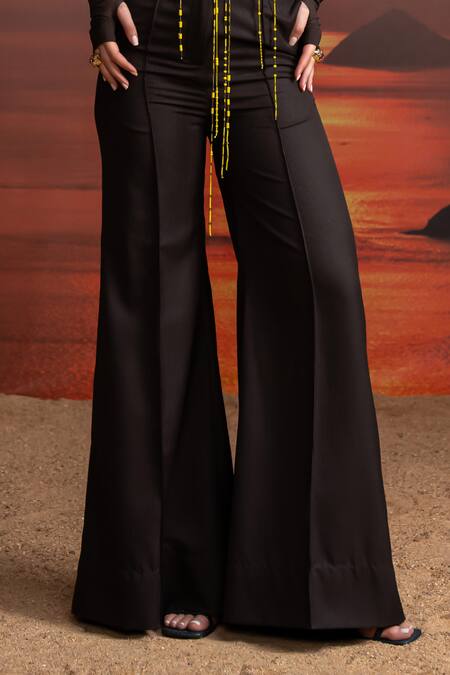 Nikita Mhaisalkar_Brown Linen Dark Pinstriped Pants _Online_at_Aza_Fashions