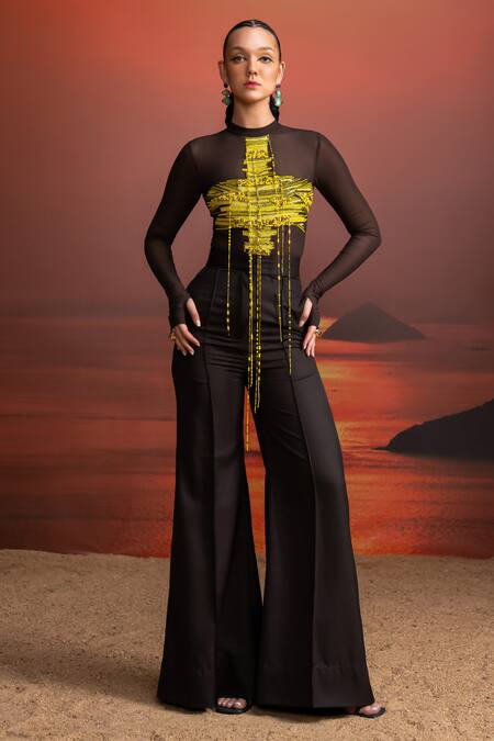 Nikita Mhaisalkar Canary Beaded Tulle Bodysuit 