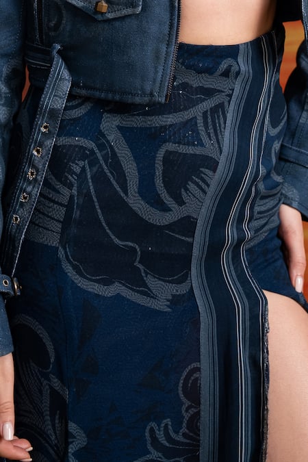 Buy_Nikita Mhaisalkar_Blue Georgette Indigo Swirl Printed Skirt _Online_at_Aza_Fashions