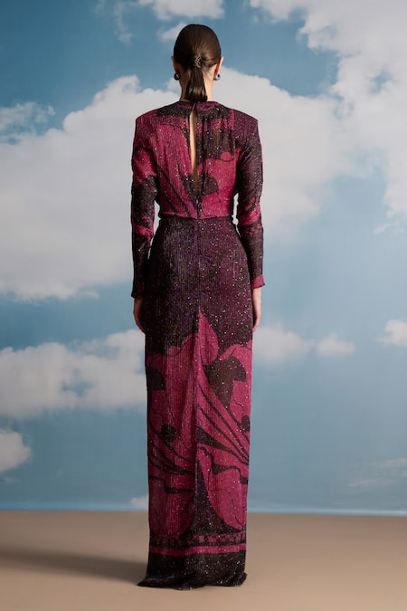 Nikita Mhaisalkar Fuchsia Swirl Printed Draped Maxi Dress 