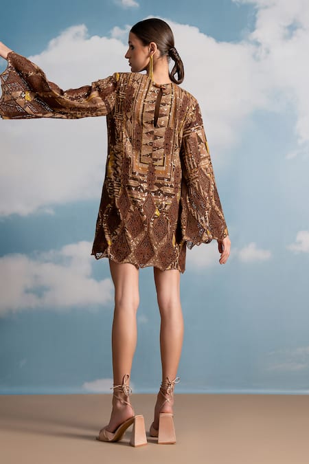 Nikita Mhaisalkar Cutwork Embroidered Brown Dress 