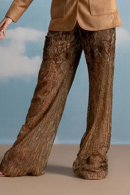 Buy Nikita Mhaisalkar Brown Tulle Embroidery Baroque Pants Online at Aza Fashions Buy_Nikita Mhaisalkar_Brown Tulle Embroidery Baroque Pants _Online_at_Aza_Fashions