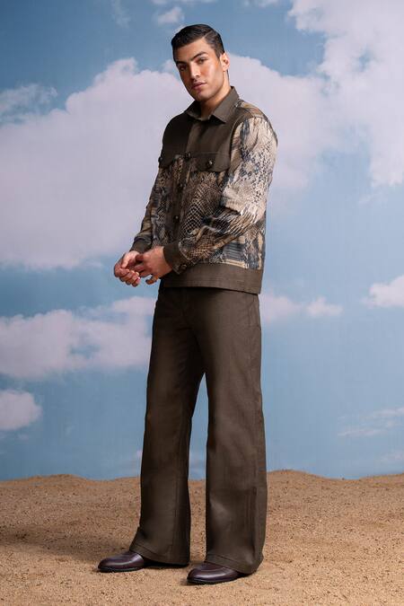 Buy_Nikita Mhaisalkar_Brown Hemp Python Print Jacket _Online_at_Aza_Fashions