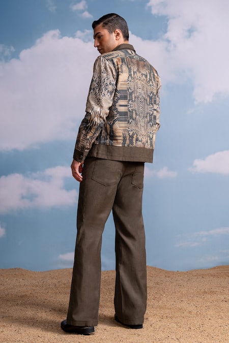Shop_Nikita Mhaisalkar_Brown Hemp Python Print Jacket _at_Aza_Fashions
