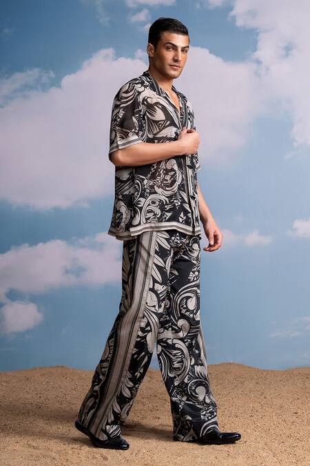 Buy_Nikita Mhaisalkar_Black Silk, Crepe Noir Printed Coord Set _Online_at_Aza_Fashions