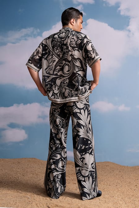 Shop_Nikita Mhaisalkar_Black Silk, Crepe Noir Printed Coord Set _at_Aza_Fashions