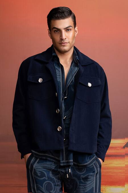 Nikita Mhaisalkar_Blue Corduroy Indigo Jacket _Online_at_Aza_Fashions