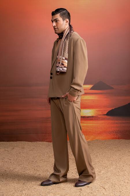 Nikita Mhaisalkar_Beige Lace Designer Coordinated Suit Set _Online_at_Aza_Fashions