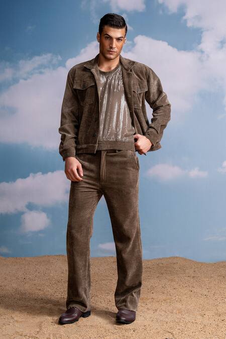Nikita Mhaisalkar Brown Corduroy Jacket Online at Aza Fashions Nikita Mhaisalkar_Brown Corduroy Jacket _Online_at_Aza_Fashions