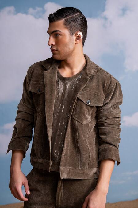 Buy Nikita Mhaisalkar Brown Corduroy Jacket Online at Aza Fashions Buy_Nikita Mhaisalkar_Brown Corduroy Jacket _Online_at_Aza_Fashions