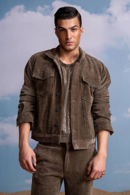 Nikita Mhaisalkar_Brown Georgette Sequined Vest _Online_at_Aza_Fashions