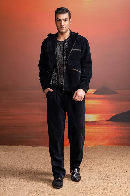Nikita Mhaisalkar Black Corduroy Jacket Online at Aza Fashions Nikita Mhaisalkar_Black Corduroy Jacket _Online_at_Aza_Fashions