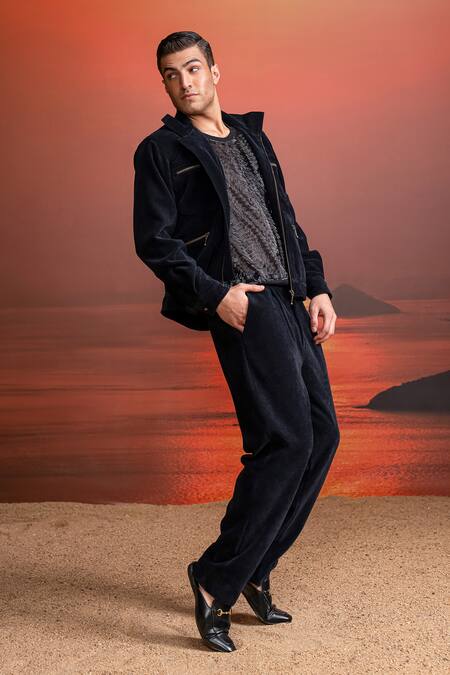 Shop Nikita Mhaisalkar Black Corduroy Jacket Online at Aza Fashions Shop_Nikita Mhaisalkar_Black Corduroy Jacket _Online_at_Aza_Fashions