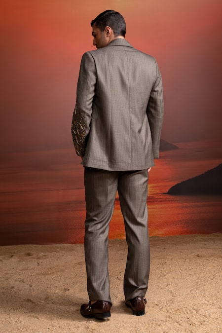 Nikita Mhaisalkar Grey Pinstriped Beaded Embroidered Pantsuit 