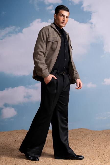 Nikita Mhaisalkar Brown Checks Bomber Jacket Online at Aza Fashions Nikita Mhaisalkar_Brown Checks Bomber Jacket _Online_at_Aza_Fashions