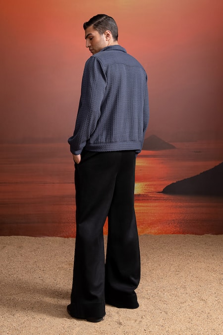 Shop_Nikita Mhaisalkar_Gray Kota Doria Grey Knit Jacket _at_Aza_Fashions