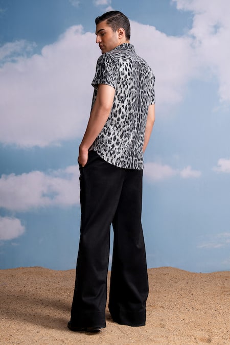 Shop_Nikita Mhaisalkar_Gray Spandex Sequins Animal Print Shirt _at_Aza_Fashions