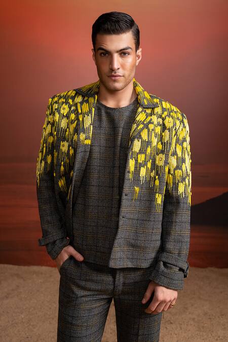Nikita Mhaisalkar_Gray Grey Check Vest _Online_at_Aza_Fashions
