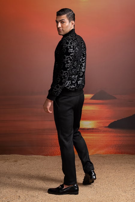 Shop_Nikita Mhaisalkar_Black Fitted Noir Knit Pants _at_Aza_Fashions