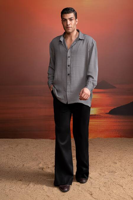 Shop_Nikita Mhaisalkar_Gray Tweed Grey Casual Shirt _Online_at_Aza_Fashions