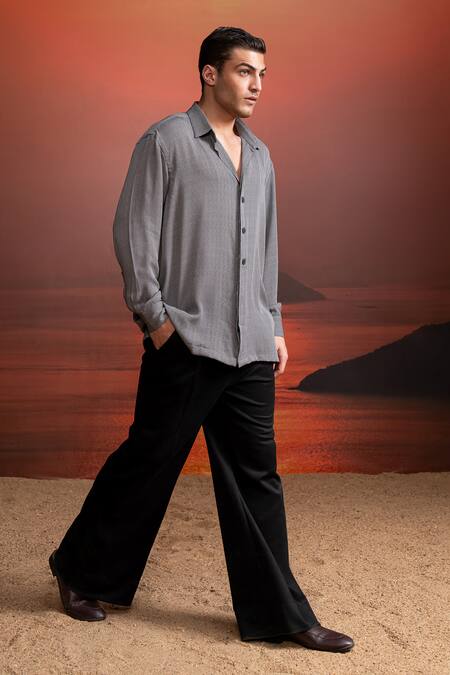 Nikita Mhaisalkar_Gray Tweed Grey Casual Shirt _at_Aza_Fashions