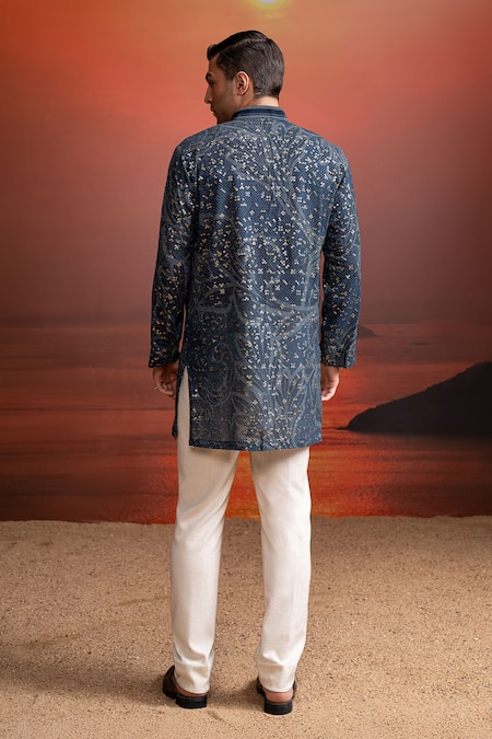 Shop_Nikita Mhaisalkar_Multi Color Georgette, Cotton Sequins Indigo Sheeted Kurta Set _at_Aza_Fashions