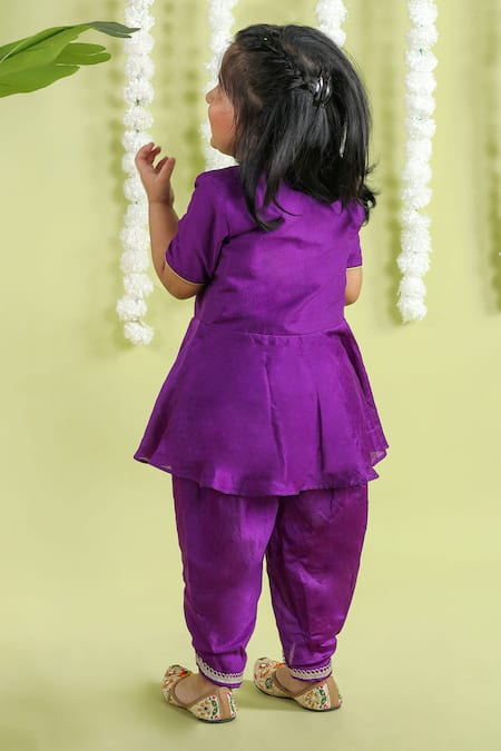 Little Brats Bird Cord Embroidered Peplum Top & Dhoti Pant Set 