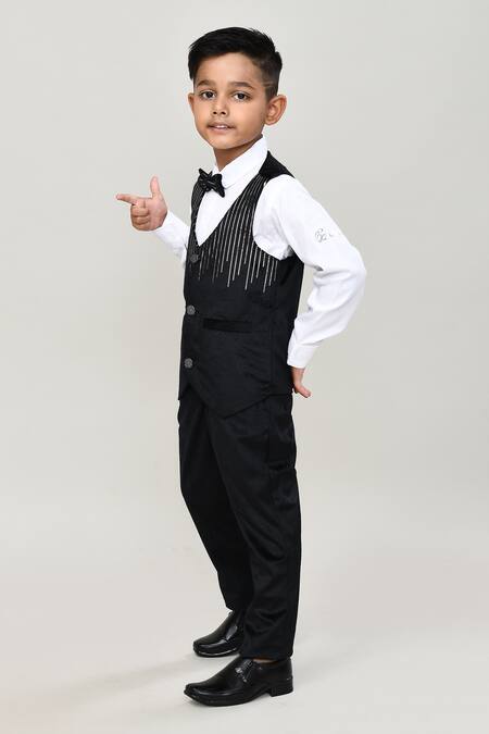 Buy_Petite Pomme_Black Velvet, Cotton Sequins Boys 3-piece Waistcoat Suit_Online_at_Aza_Fashions