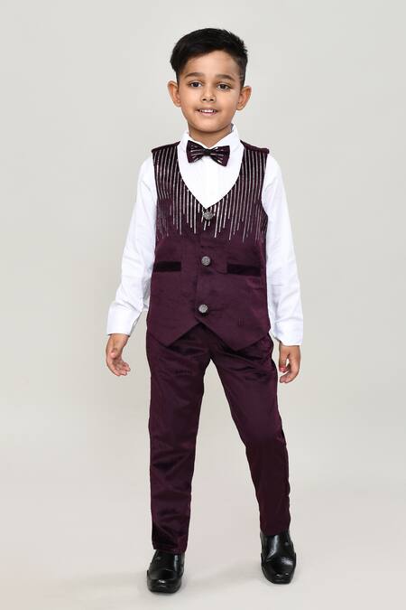 Buy_Petite Pomme_Purple Velvet, Cotton Sequins Boys 3-piece Waistcoat Suit_Online_at_Aza_Fashions